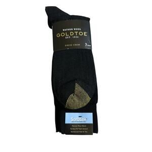 Watson Wool Gold Toe Black Dress Crew Socks size 6-12.5 - 3 Pair
